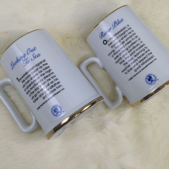 VTG 1985 Norman Rockwell Lot of 2 Collectors Cups Gold Trim Looking out to Sea - Picture 4 of 9